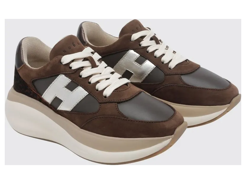Hogan Maxi I Active Nubuck and Pony-Effect Leather with Platform Sole Brown (HXW7140GA40VHL0R1W)
