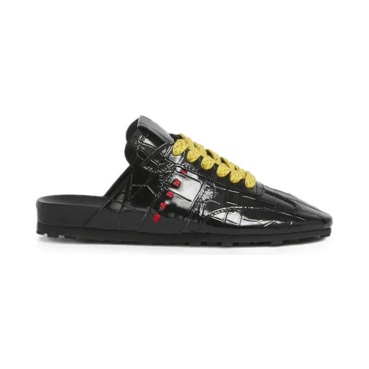 Marni Softy Soccer leren slip-on met krokodillen-effect “Black” (SNZW021200P7839)