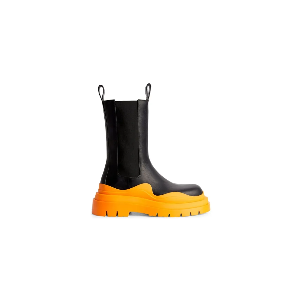 Bottega Veneta Leather Tire Chunky-Sole Chelsea Boot Black Tangerine (630284VBS501384)