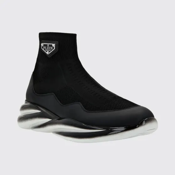Philipp plein High-Top Slip-On Sneakers with a Sock Design and Leather Inserts Black (LABSUSC0466PTE120N02)