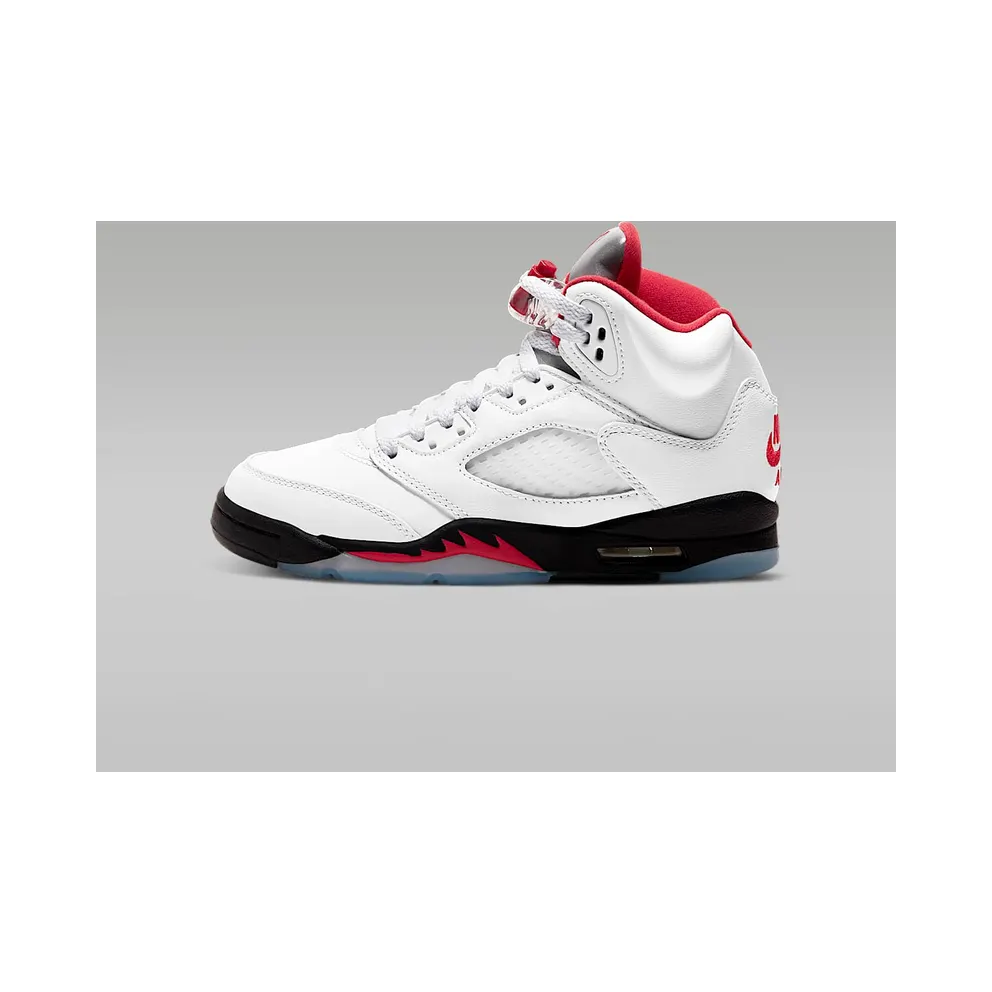 Jordan 5 Retro Fire Red Silver Tongue 2020 (GS) White/Black-Metallic Silver-Fire Red (440888-102)