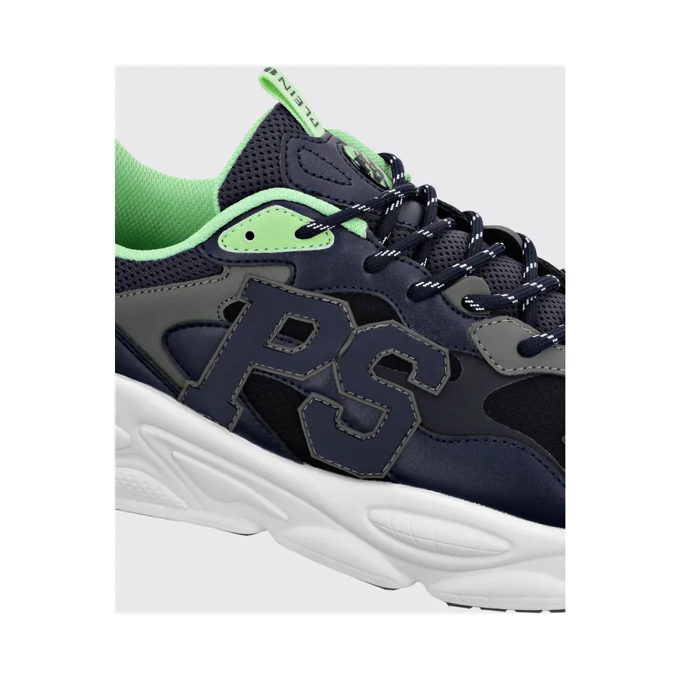 Plein Sport Low-Top in Leather and Mesh with Contrast Monogram Blue (SADSUSC0611STE003N7214)