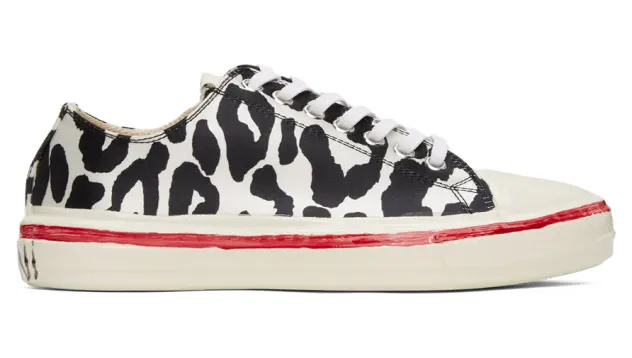 Marni Black and White Leopard Graffiti Gooey Low-Top Sneakers (SNZW009902 P3953)