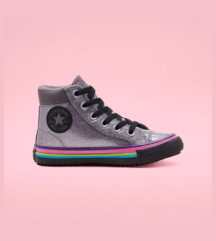 Converse Big Kids Coated Glitter Multistripe Chuck Taylor All Star PC High Top Boot Thunder/bright Pear/black (668481C)