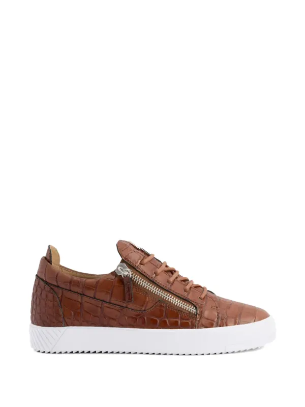 Giuseppe Zanotti Frankie leren sneakers with krokodillenprint and rits – Brown (RU50029H05)