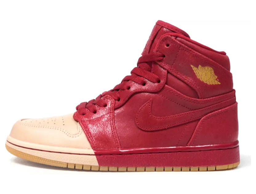Air Jordan Womens Nike AJ I 1 Retro High Premium PRM ‘Dipped Toe Pack’ Red Tan (2018) (AH7389-607)