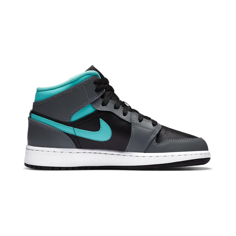 Jordan 1 Mid Grey Aqua (GS) Black/Light Aqua-Dark Smoke Grey (554725-063)