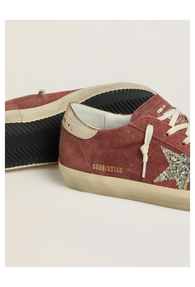 Golden Goose Super-Star Ltd In Red Suede With Silver Glitter Star And Laminated Leather Heel Tab (GWF00101.F007867.40399) (4)