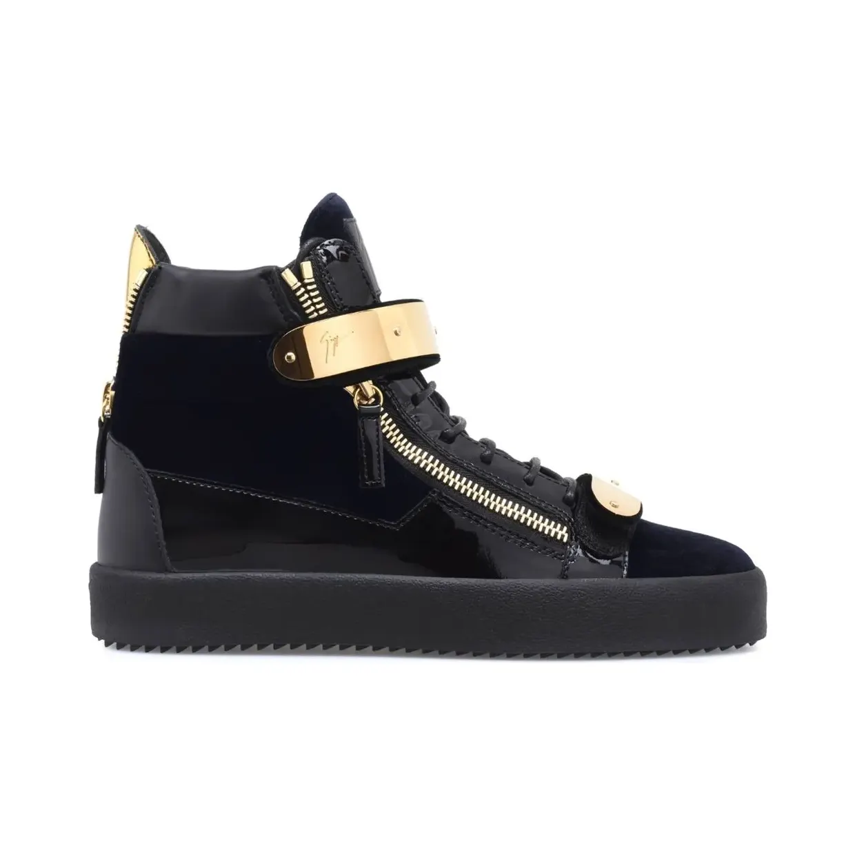 Giuseppe Zanotti Coby fluwelen mid-top met dubbele bandjes “Black” (RU20043001)