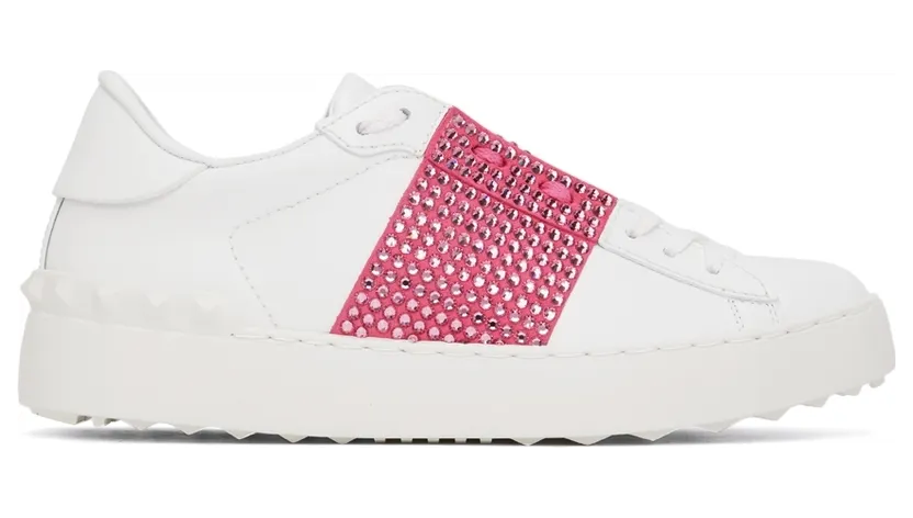 Valentino Garavani White & Pink Crystal Open Sneakers (XW2S0781ZZC)
