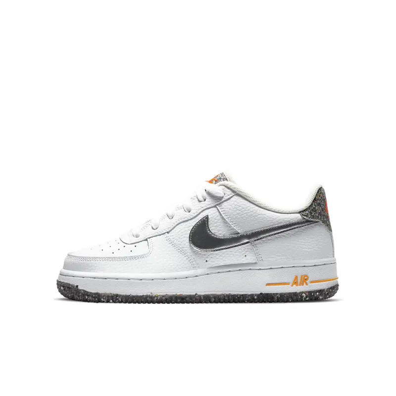 Nike Air Force 1 Crater Grind (GS) White/Metallic Silver-Light Smoke Grey-Laser Orange (DB1558-100)