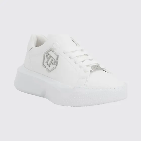 Philipp plein Low-Top Leather Sneakers with Hexagon Logo and Platform Sole White (UAFSUSC1081PLE010N01)
