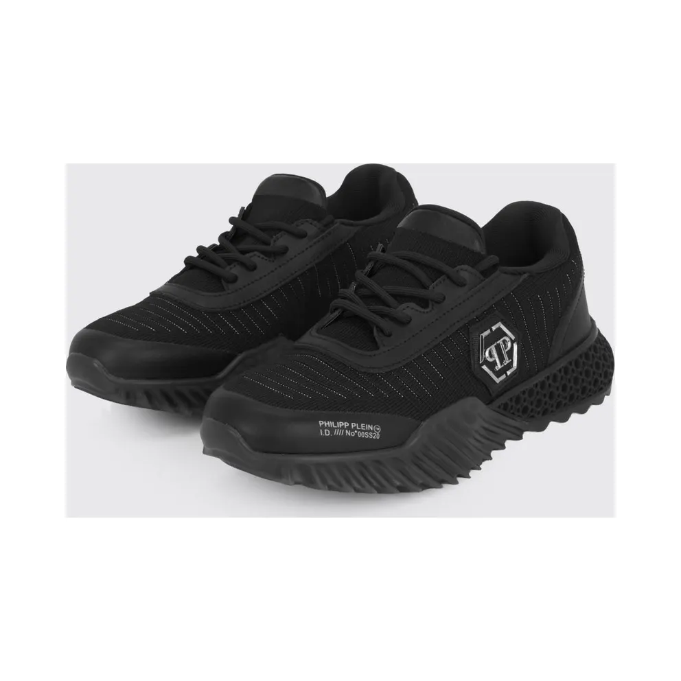 Philipp plein Hexagon Runner Low-Top Sneakers in Leather and Knit with Monogram Black (LABSUSC0079PTE003N02)