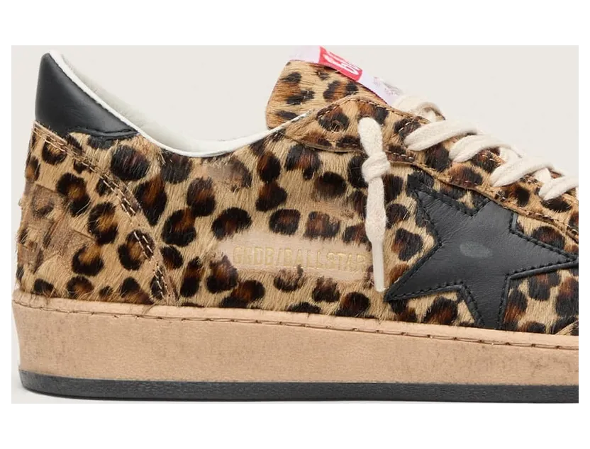 Golden Goose Ball Star In Leo-Print Pony Skin, Black Leather Star & Heel Tab (GWF00117.F003427.81629) (4)