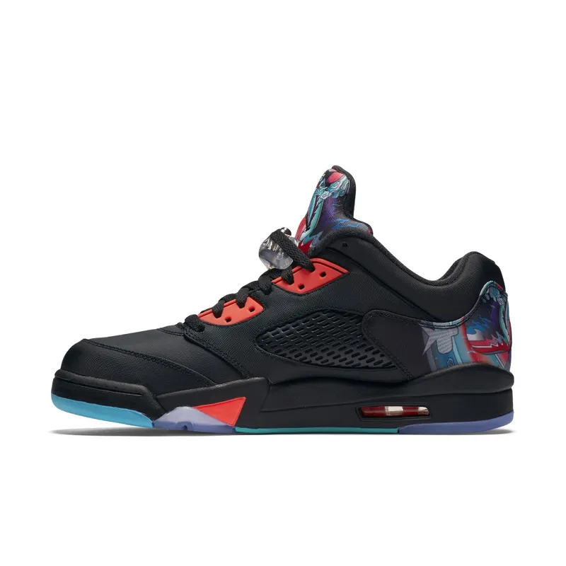 Jordan 5 Retro Low Chinese New Year Black/Bright Crimson-Beta Blue-Black (840475-060)