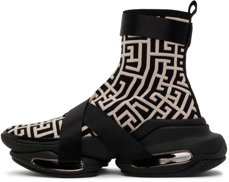 Balmain Black & White B-Bold High-Top Sneakers (YM1VH284TKPO)
