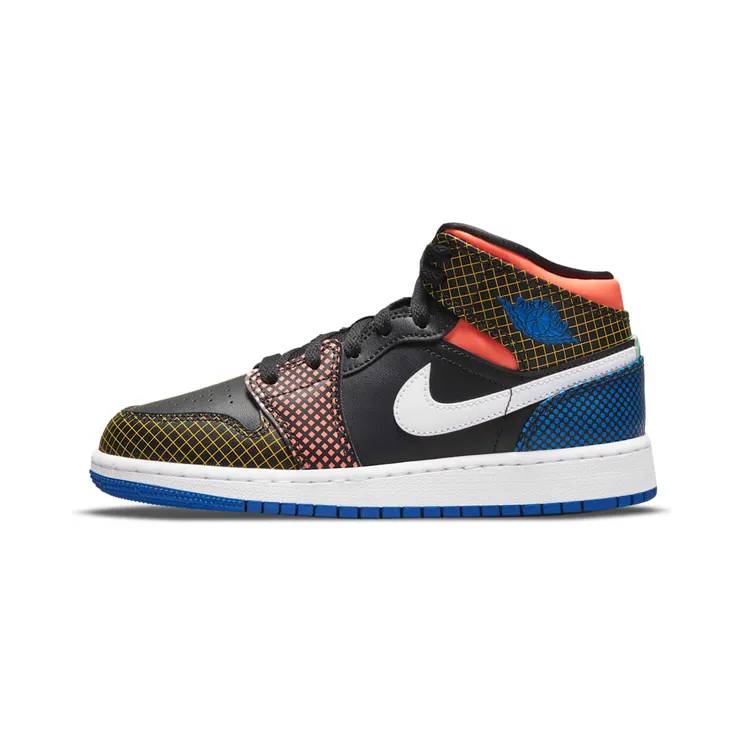 Air Jordan 1 Mid MMD Multi-Color Grid (GS) “Black / Game Royal / Green Glow / White” (DC4092-001)
