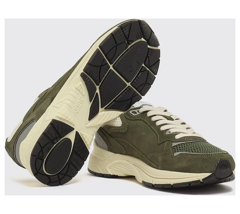 Autry Hyperway Bicolour Leather and Mesh Low-Top Sneakers Green (HYLMUM24) (4)