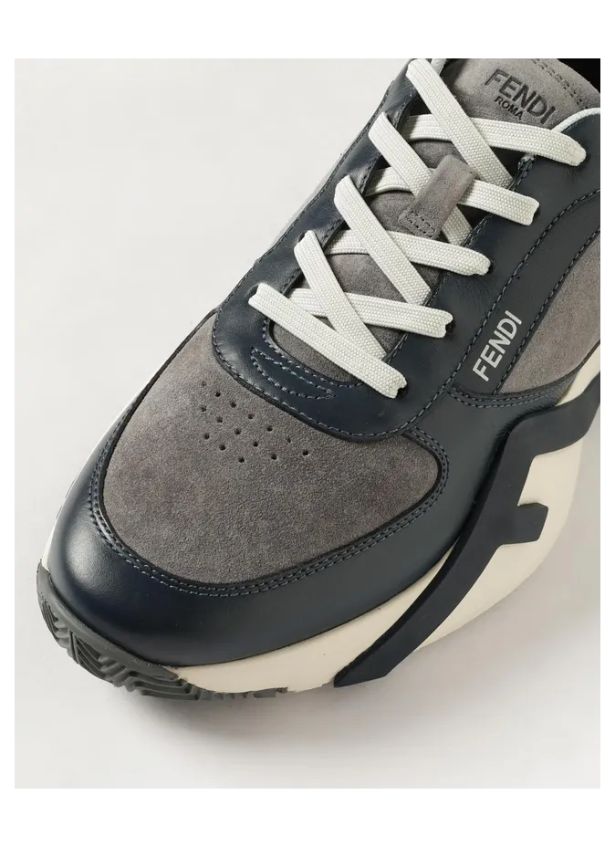 Fendi Flow Low-Top Sneakers in Suede and Smooth Calf Leather Blue (7E1925AY1WF1WPE) (3)