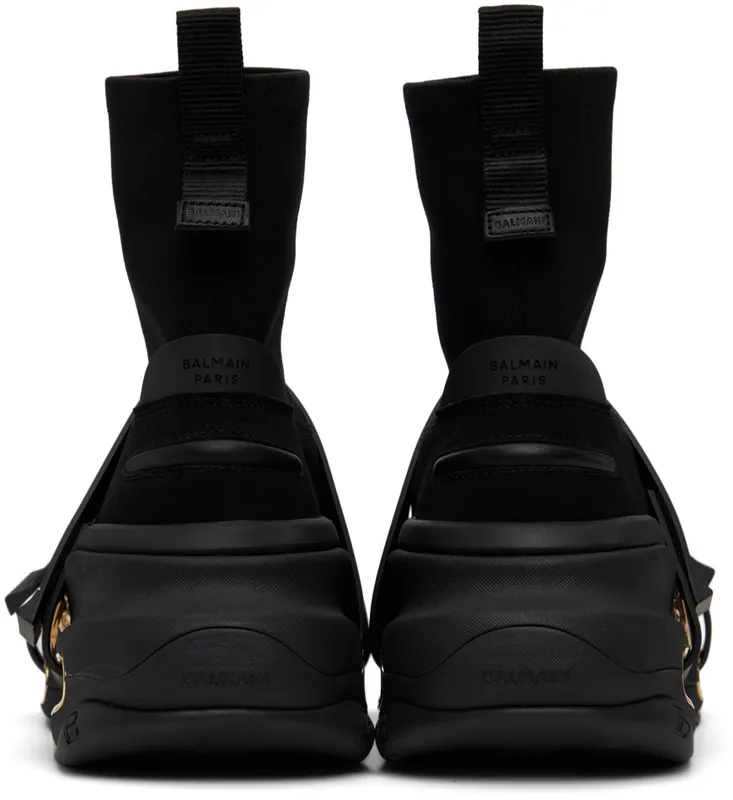 Balmain Black Knit B-Bold Strap High (XM1VH229TKSE)