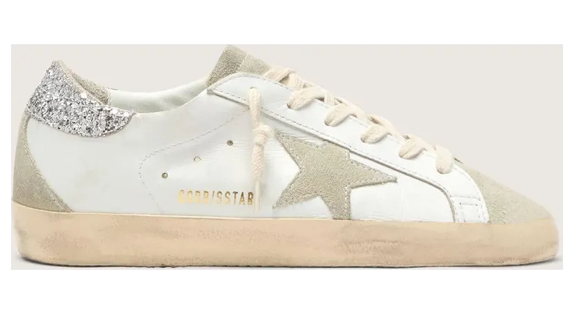 Golden Goose Super-Star With Gray Star And Silver Glitter Heel Tab (GWF00102.F004712.10273)