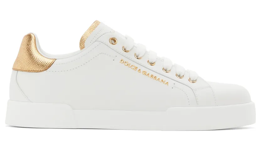 Dolce & Gabbana White & Gold Portofino Sneakers (CS1787 AN298)