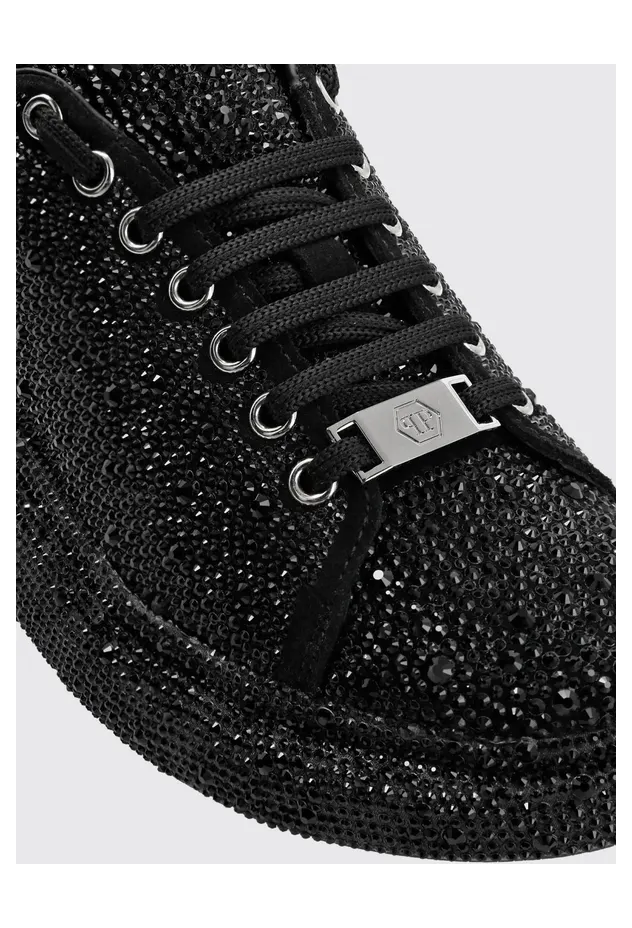 Philipp plein Leather Platform Sneakers with Embroidered Details and Rhinestones Black (PAASWSC2082PCO058N02) (2)