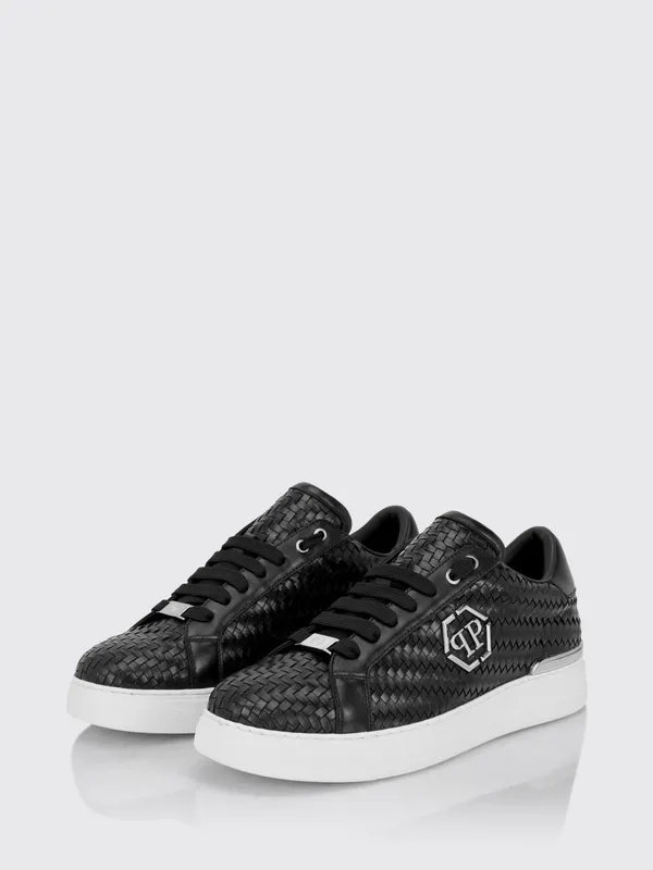 Philipp plein Woven Leather Low-Top with Hexagon Logo Black (FAFSMSC4090PLE010N02)