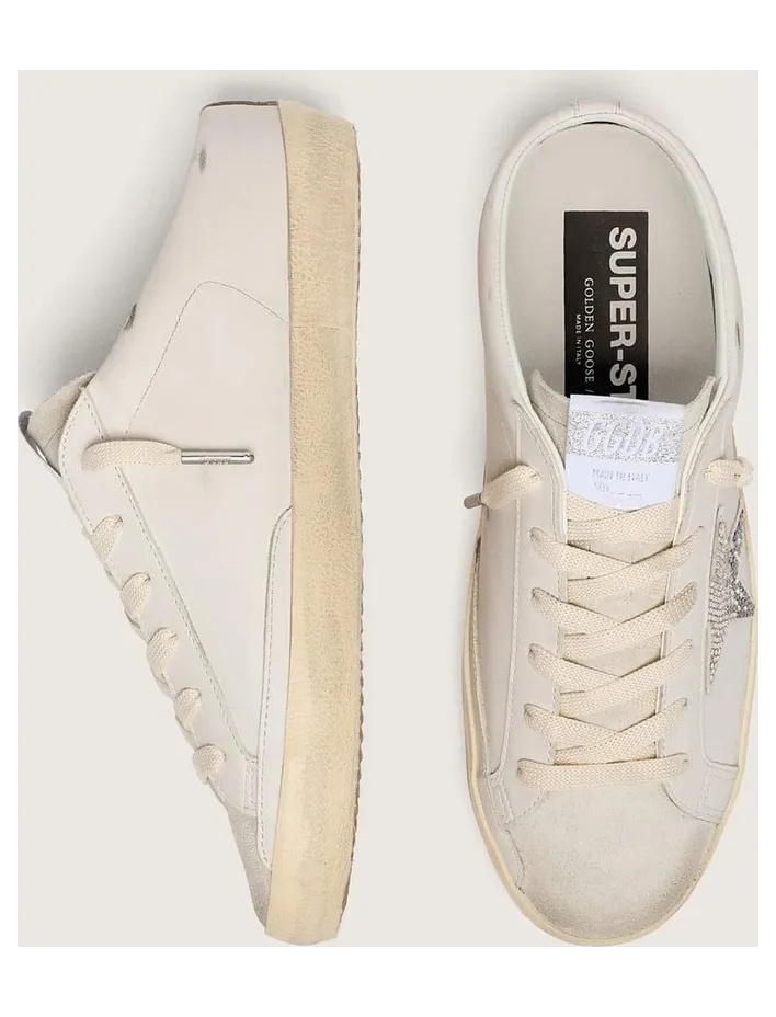 Golden Goose Super-Star Sabots In White Leather With Swarovski Star (GWF00110.F008871.10973) (3)