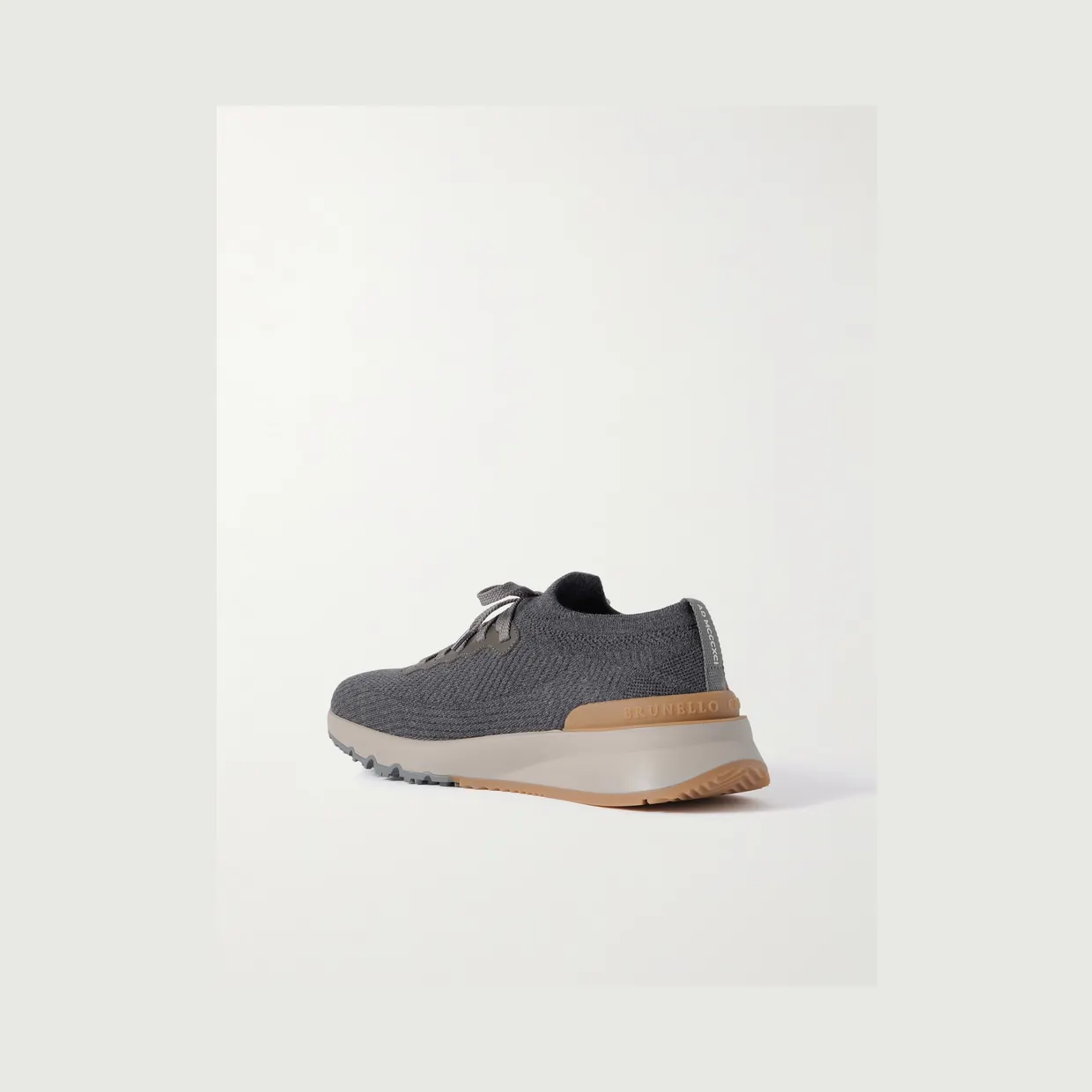 Brunello Cucinelli Leather-Trimmed Stretch-Knit Sneakers Beige (MZUWLBO253) (4)