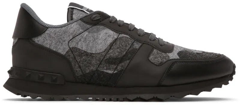 Valentino Garavani Grey Felt Camouflage Rockrunner Sneakers (WY0S0723RVL)