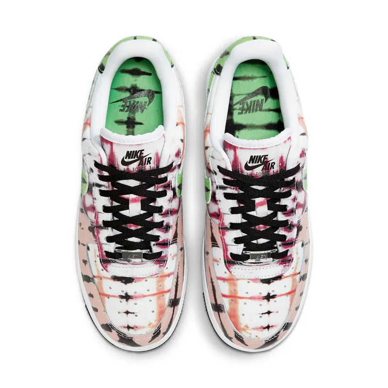 Nike Air Force 1 Low Black Tie Dye (W) White/Green Strike-Washed Coral-Black (CW1267-101)