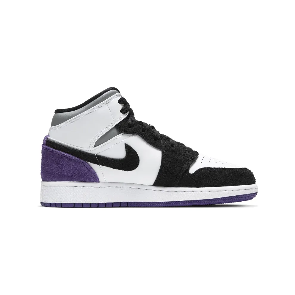Jordan 1 Mid SE Purple (GS) White/Black-Light Solar Flare Heather-Varsity Purple (BQ6931-105)