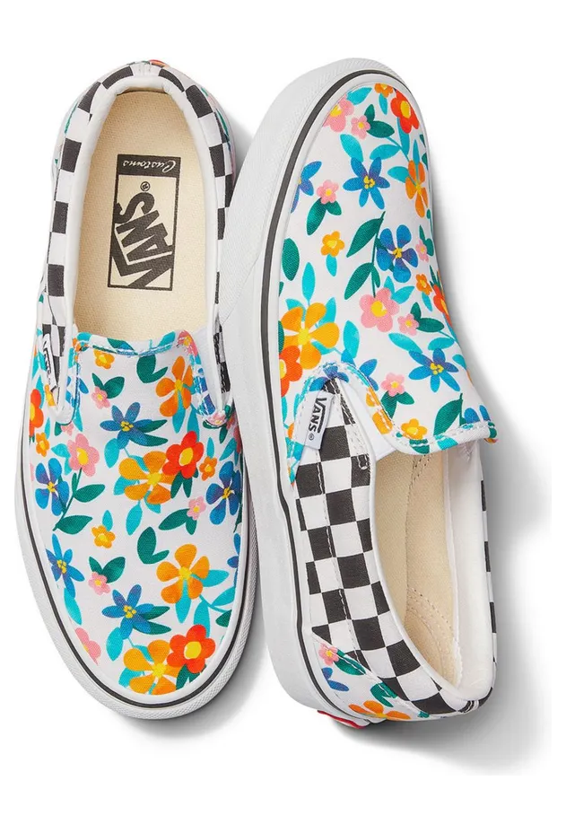 VANS Gepersonaliseerde Painted Floral Checkerboard Slip-on Multicolour (VN0A3VC0113)