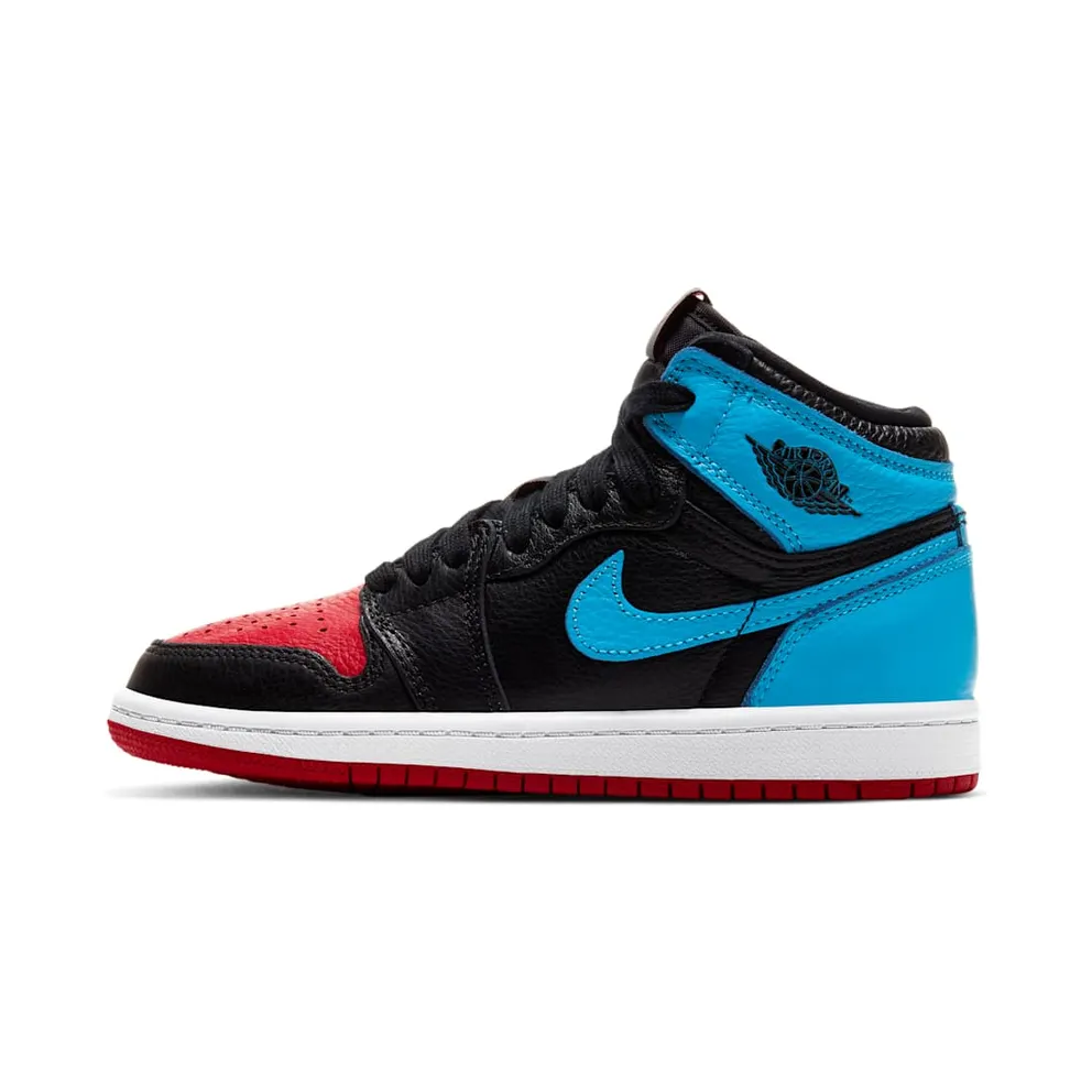 Jordan 1 Retro High UNC Chicago Leather (PS) Black/Dark Powder Blue-Gym Red (CU0449-046)