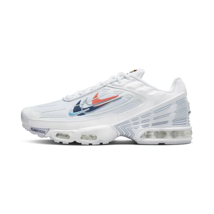 Nike Air Max Plus 3 Multi Swoosh “White / Bright Crimson / Football Grey / Midnight Navy” (FJ4225-100)