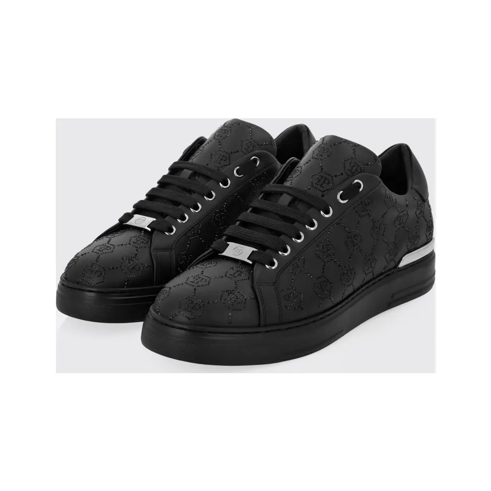 Philipp plein Leather Sneakers with Rhinestone Hexagon Black (AAESUSC0866PLE005N0202)