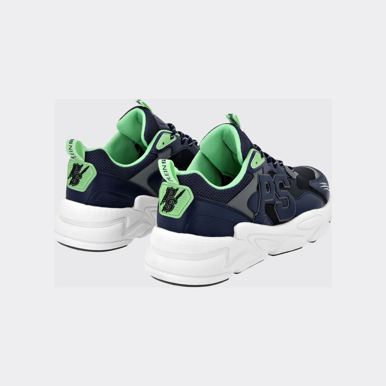 Plein Sport Low-Top Sneakers in Leather and Mesh with Contrast Monogram Blue (SADSUSC0611STE003N7214) (2)