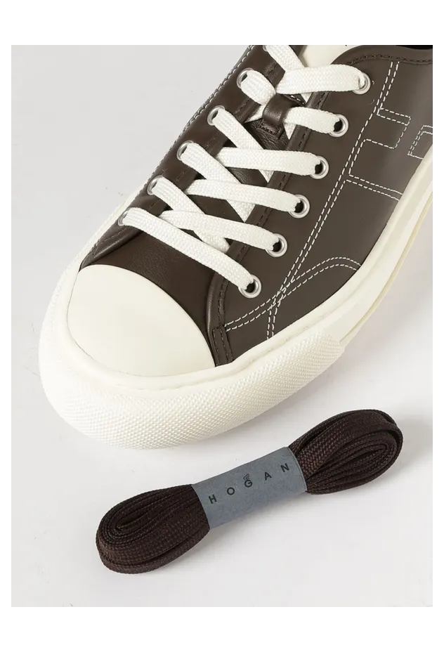 Hogan Rebel Low-Top Sneakers in Smooth Calfskin with Side H Logo Brown (HXM6910FZ60UYE32TQ) (3)