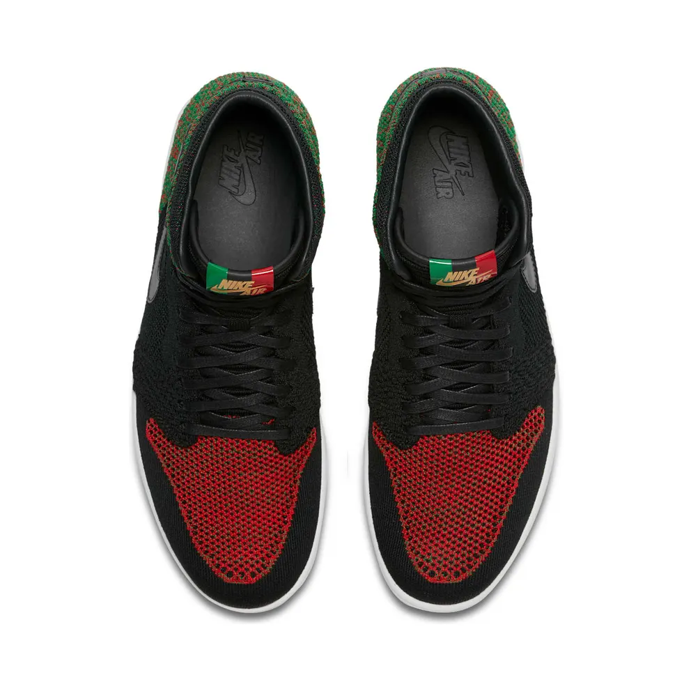 Jordan 1 Retro High Flyknit Black History Month (2018) Black/Black-Lucid Green-University Red (AA2426-026)