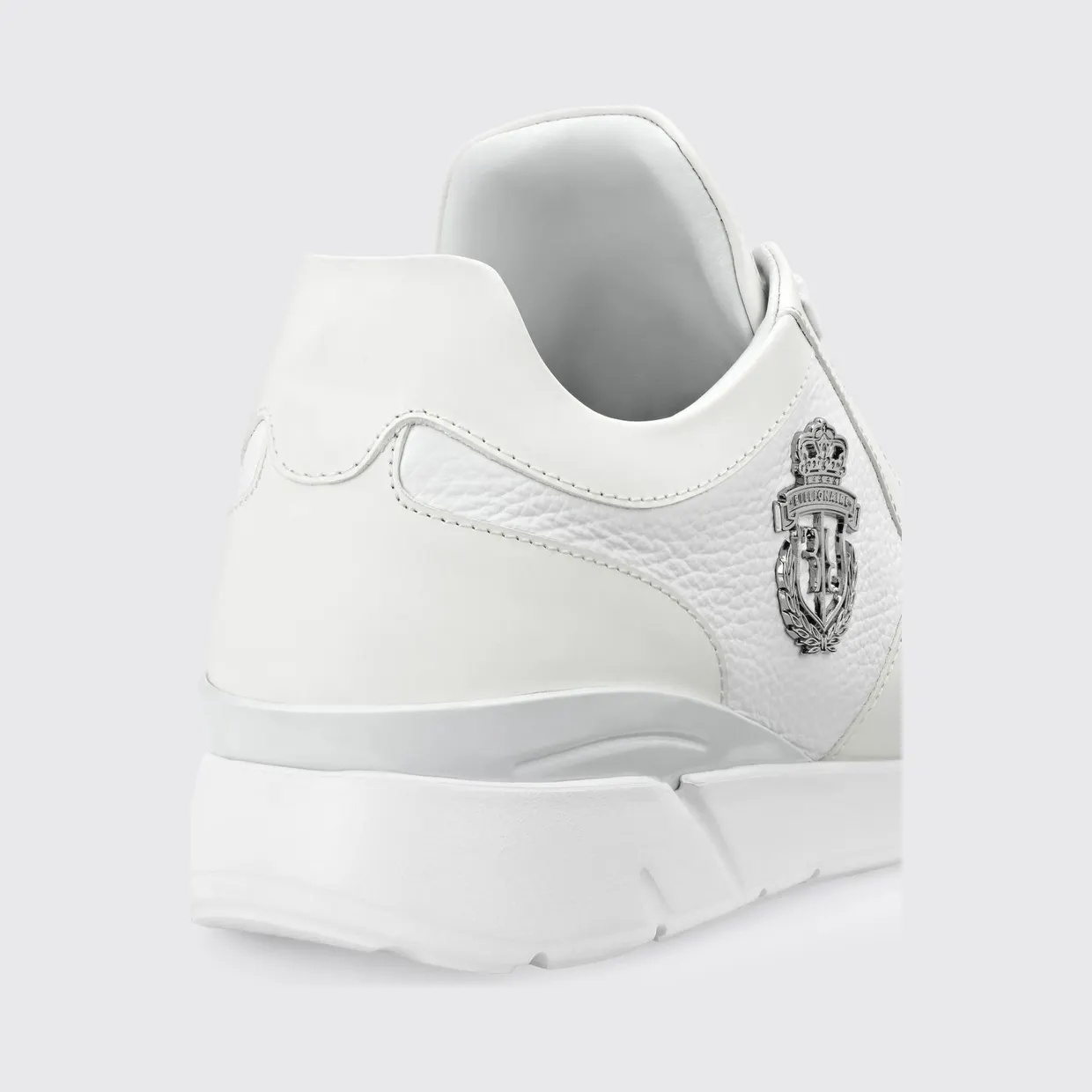 Billionaire Crest Runner Sneakers in Smooth and Grained Leather with Metallic Logo White (RAESMSC2890BLE001N01) (2)