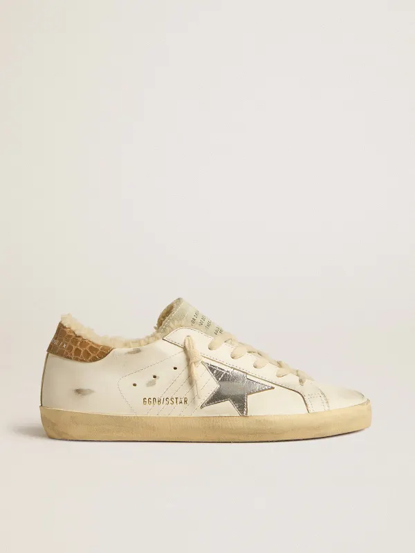 Golden Goose Super-Star With Silver Leather Star And Crocodile-Print Leather Heel Tab (GWF00101.F005174.11662)