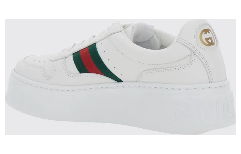 Gucci Low-Top Platform Sneakers in Calf Leather with Web Stripe White (848307UPG409064) (2)
