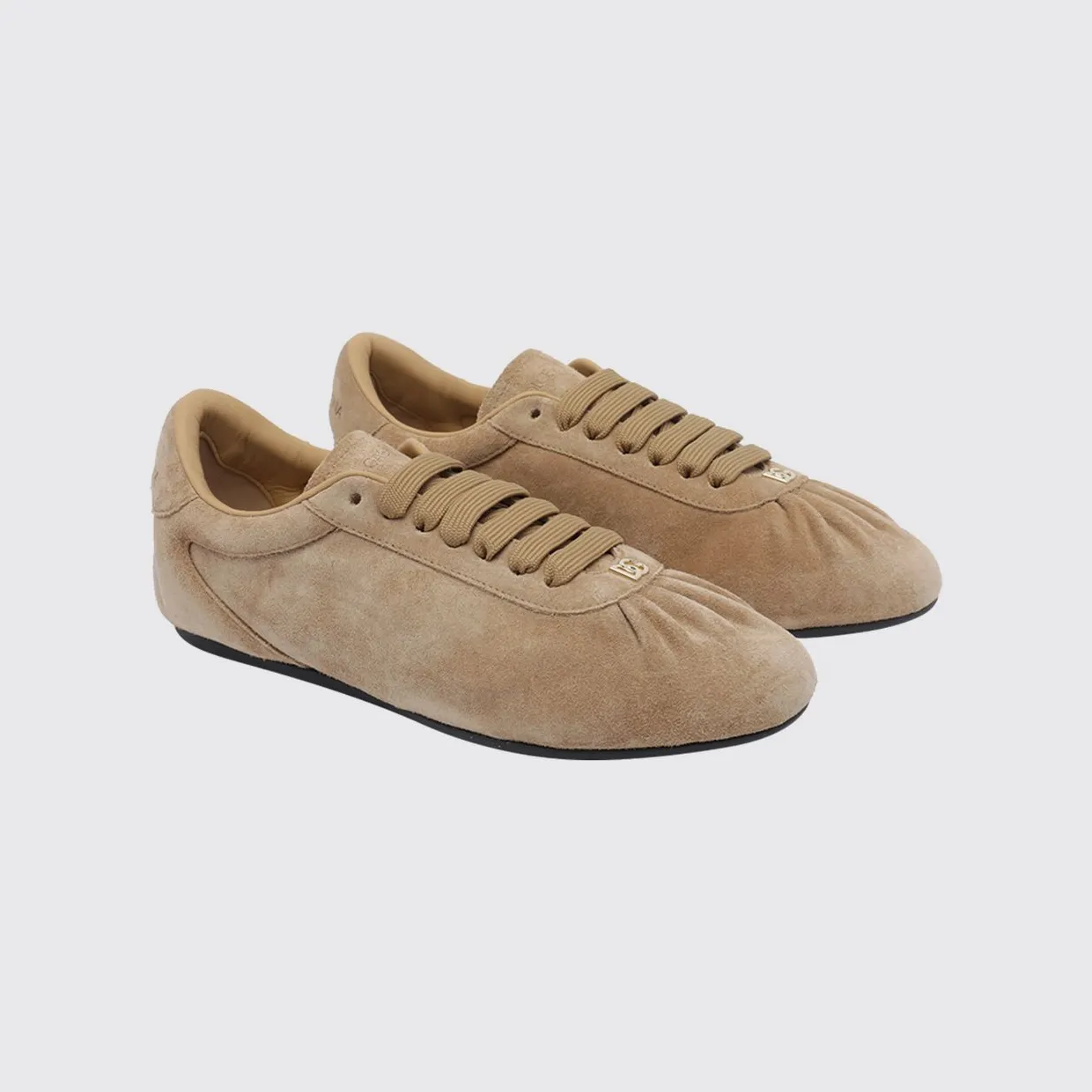 Dolce & Gabbana Suede Low-Top Sneakers with Embossed Logo Beige (CK2485A05818X076)