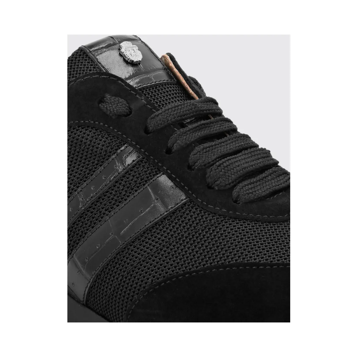 Billionaire Two-Tone Suede and Mesh Low-Top Trainers with Metallic Logo Black (RAESMSC4068BCO024N0202) (3)