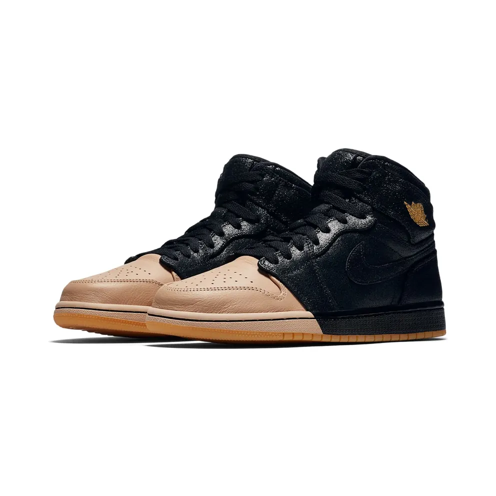 Air Jordan Womens Nike AJ I 1 Retro High Premium PRM ‘Dipped Toe Pack’ Black Tan (2018) (AH7389-007)