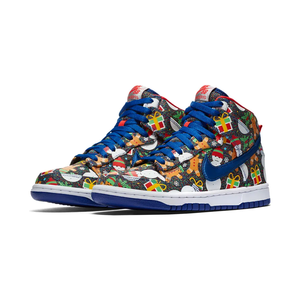 Nike SB Dunk High Concepts Ugly Christmas Sweater 2017 (GS) Blue Ribbon/Blue Ribbon-Atom Red (AO1559-446)