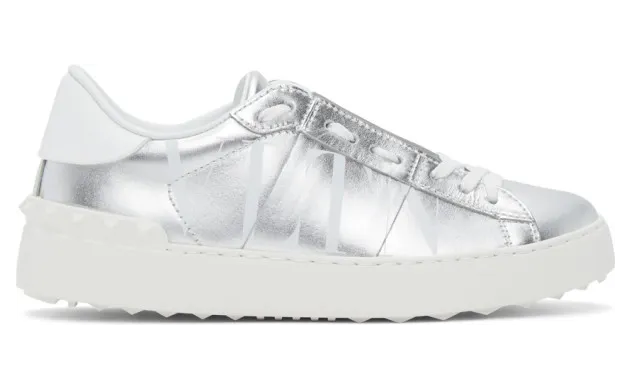 Valentino Grey Valentino Garavani Metallic VLTN Open Sneakers (UW2S0781ASZ)