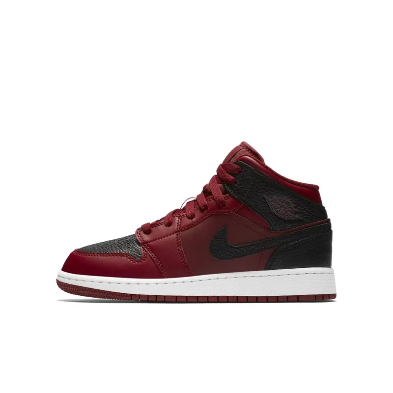 Jordan 1 Mid Team Red Black White (GS) Team Red/Black-Summit White (554725-601)