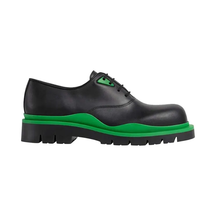 Bottega Veneta Tire Lace Up Leather Shoe Black Green (667073VBS503738)